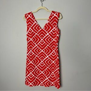 Mahi Gold Printed Sleeveless Dress V Neck Stretch Coral White Medium 386